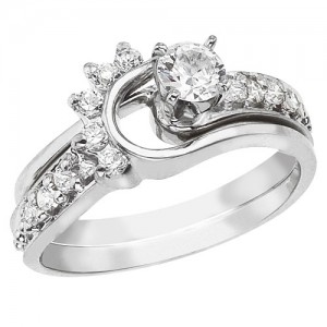 14K White Gold Qpid Bridal .43 Diamond Wrap Ring Set