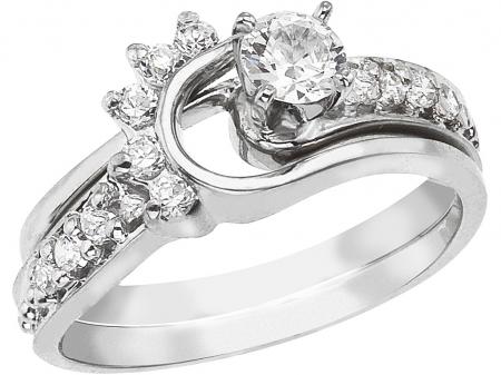 14K White Gold Qpid Bridal .43 Diamond Wrap Ring Set