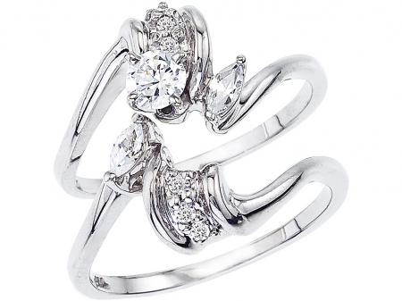 14K White Gold Qpid Bridal .46 Ct Diamond Ring Set