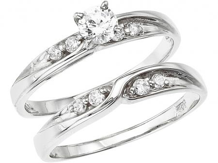 14K White Gold Qpid Bridal .32 Ct Diamond Ring Set