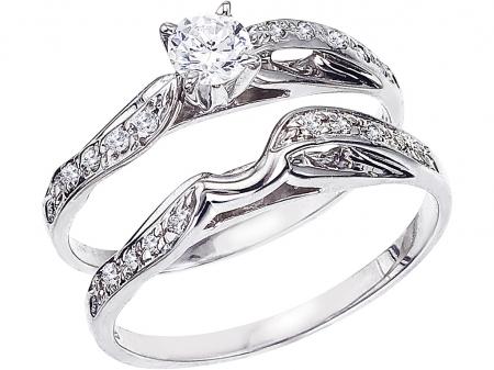 14K White Gold Qpid Bridal Bypass .40 Ct Diamond Ring Set