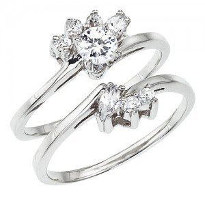 14K White Gold .34 Ct Diamond Qpid Bridal Ring Set