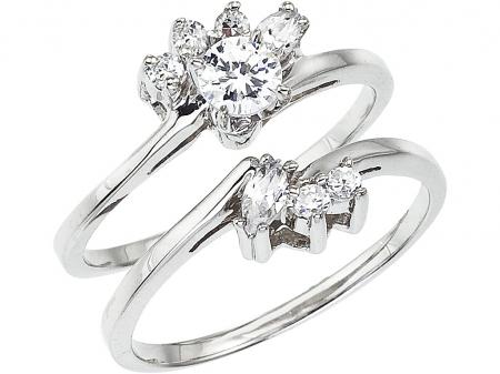 14K White Gold .34 Ct Diamond Qpid Bridal Ring Set