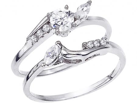 14K White Gold Qpid .44 Ct Diamond Bridal Ring Set