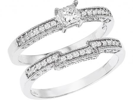 14K White Gold Qpid .32 Ct Princess Diamond Bridal Ring Set