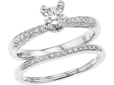 14K White Gold Qpid .58 Ct Diamond Bridal Ring Set