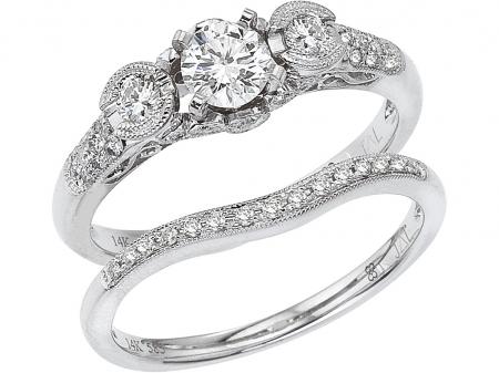 14K White Gold Qpid .66 Ct Diamond Bridal Crown Ring Set