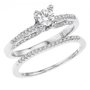 14K White Gold Qpid .66 Ct Diamond High Top Bridal Ring Set