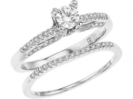 14K White Gold Qpid .66 Ct Diamond High Top Bridal Ring Set