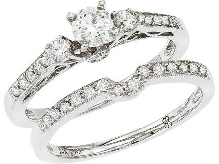 14K White Gold Qpid .70 Ct Diamond Bridal Ring Set