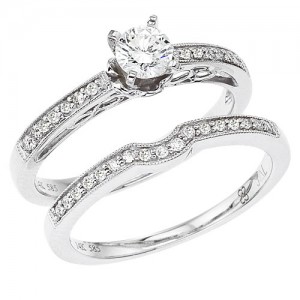 14K White Gold Qpid .50 Ct Diamond Buttercup Bridal Ring Set
