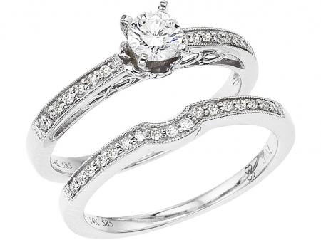 14K White Gold Qpid .50 Ct Diamond Buttercup Bridal Ring Set