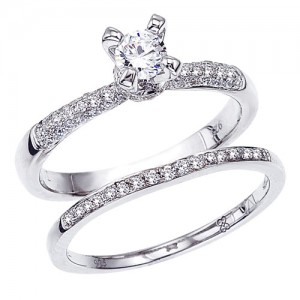 14K White Gold Qpid .53 Ct Diamond Stand Up Bridal Ring Set
