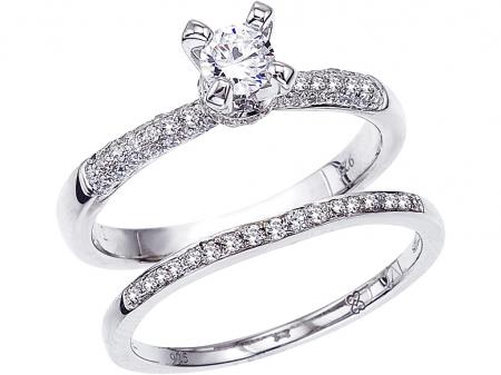 14K White Gold Qpid .53 Ct Diamond Stand Up Bridal Ring Set