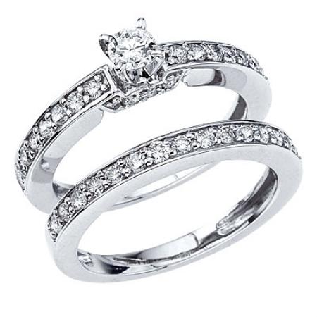 14K White Gold Qpid Bridal 1 Ct Prong Set Diamond Ring Set