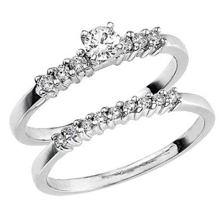 14K White Gold Qpid Bridal .36 Ct Diamond Ring Set