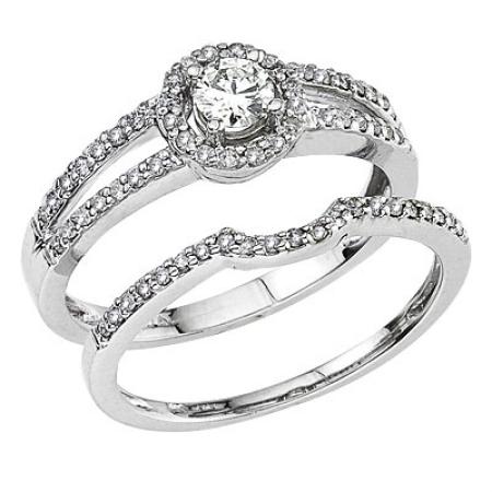14K White Gold Qpid Bridal .58 Ct Diamond Ring Set