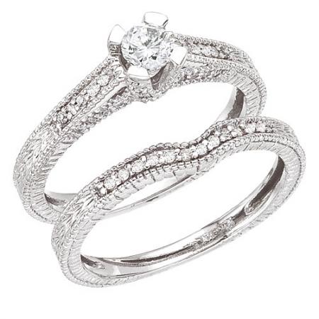 14K White Gold Qpid Bridal .50 Ct Diamond Ring Set