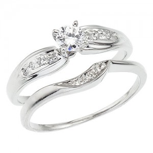 14K White Gold Qpid .26 Ct Diamond Bridal Ring Set