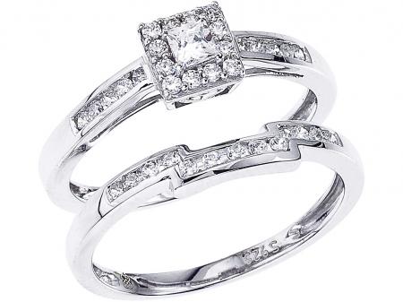 14K White Gold Qpid .45 Ct Princess Diamond Bridal Ring Set