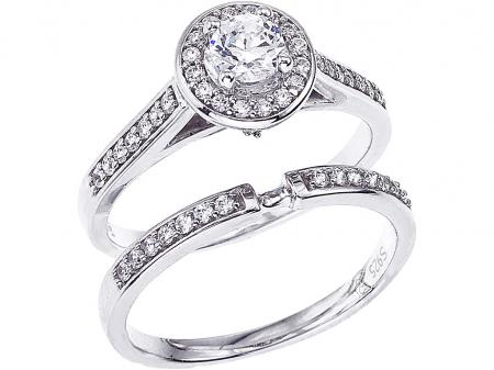 14K White Gold Qpid .71 Ct Diamond Halo Bridal Ring Set