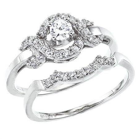 14K White Gold Qpid .50 Ct Diamond Bridal Flowing Ring Set