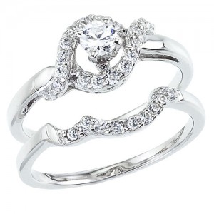 14K White Gold Qpid .50 Ct Diamond Bridal Swirl Ring Set