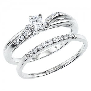 14K White Gold Qpid .32 Ct Diamond Bridal Bypass Ring Set