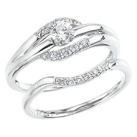 14K White Gold Qpid .33 Ct Diamond Bridal Ring Set