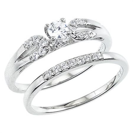 14K White Gold Qpid .33 Ct Diamond Bridal Horseshoe Ring Set