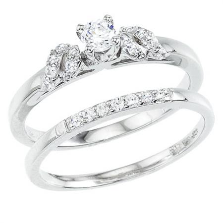 14K White Gold Qpid .33 Ct Diamond Bridal Ring Set