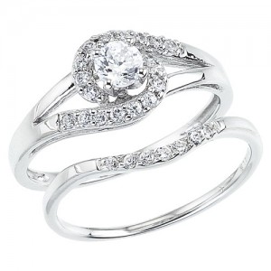 14K White Gold Qpid .50 Ct Diamond Swirl Bridal Ring Set