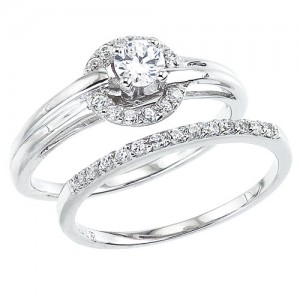 14K White Gold Qpid .50 Ct Diamond Halo Bridal Ring Set