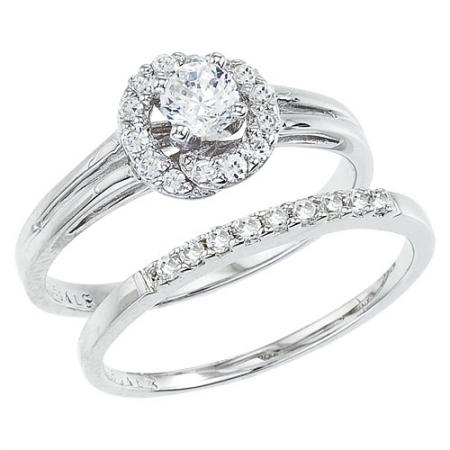 14K White Gold Qpid .50 Ct Diamond Halo Bridal Ring Set