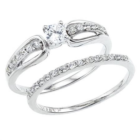 14K White Gold Qpid .50 Ct Diamond Straight Shoulder Bridal Ring Set