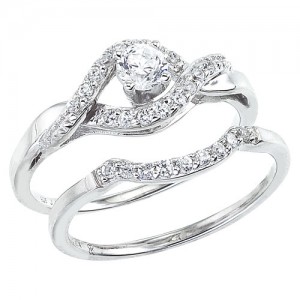 14K White Gold Qpid .50 Ct Diamond Bridal Flowing Ring Set