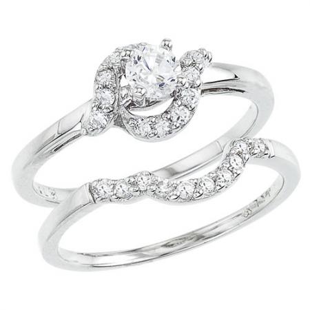 14K White Gold Qpid .50 Ct Diamond Circle Bridal Ring Set