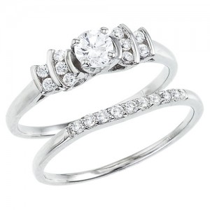 14K White Gold Qpid .46 Ct Diamond Bridal Channel Ring Set