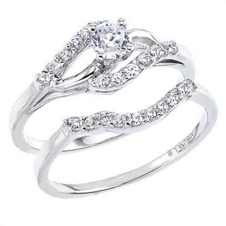 14K White Gold Qpid .50 Ct Diamond Bypass Bridal Ring Set