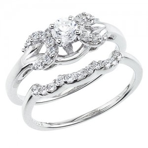 14K White Gold Qpid .50 Ct Diamond Circle Gallery Bridal Ring Set
