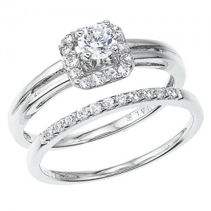 14K White Gold Qpid .50 Ct Diamond Square Tip Bridal Ring Set