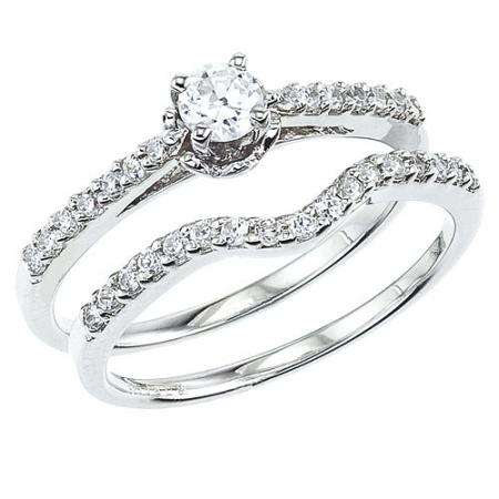 14K White Gold Qpid .71 Ct Diamond Tulip Bridal Ring Set
