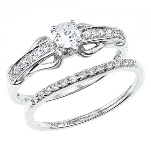 14K White Gold Qpid .50 Ct Diamond Geometric Bridal Ring Set