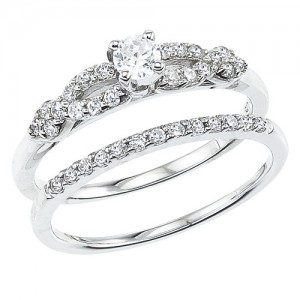 14K White Gold Qpid .50 Ct Diamond Fashion Bridal Ring Set