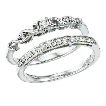 14K White Gold Qpid .16 Ct Diamond Bridal Ring Set
