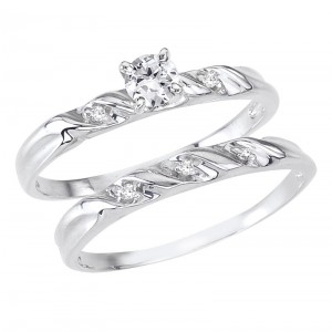 14K White Gold Qpid .25 Ct Diamond Basic Bridal Ring Set