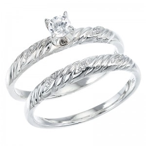 14K White Gold Qpid .18 Ct Diamond Basic Bridal Ring Set