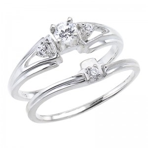 14K White Gold Qpid .25 Ct Diamond Triangle Bridal Ring Set