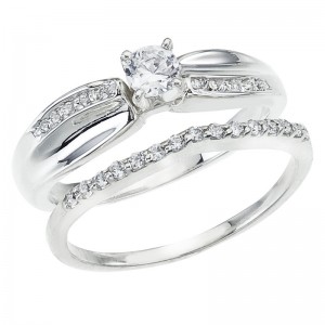 14K White Gold Qpid .42 Ct Diamond Bypass Bridal Ring Set