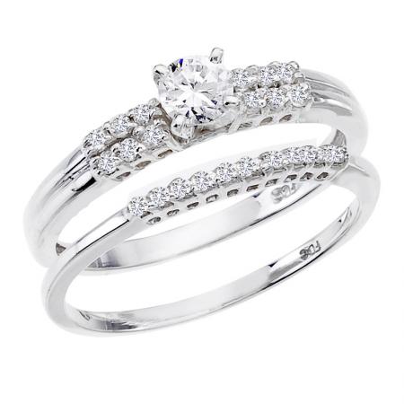 14K White Gold Qpid .35 Ct Diamond Bridal Ring Set